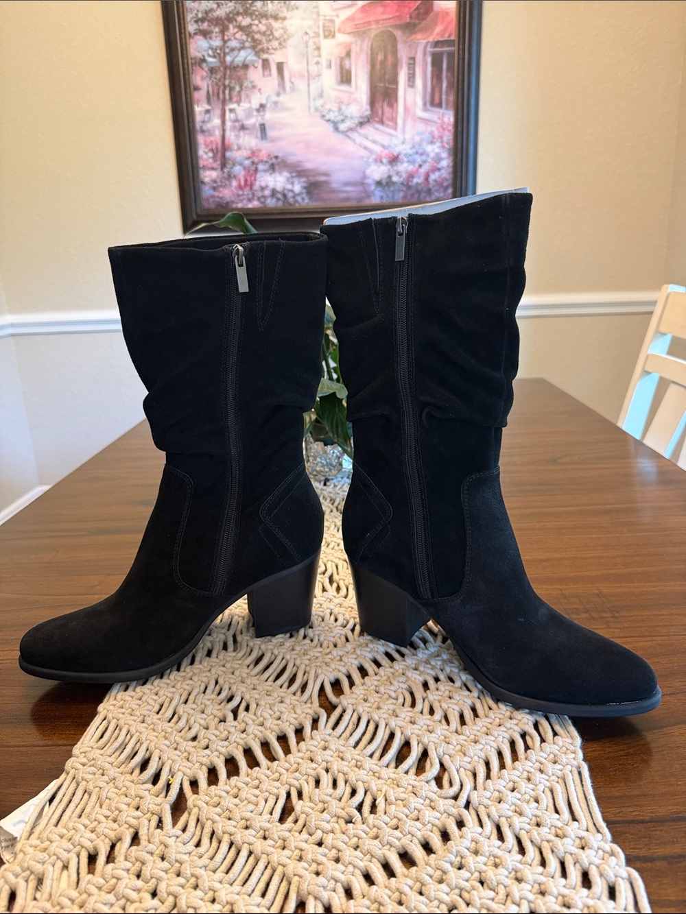 Earth Black Suede Mid-Calf Heeled Boots - Picture 2 of 12